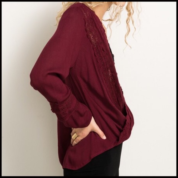 Cross-Over Blouse in Wine - Picture 5 of 6